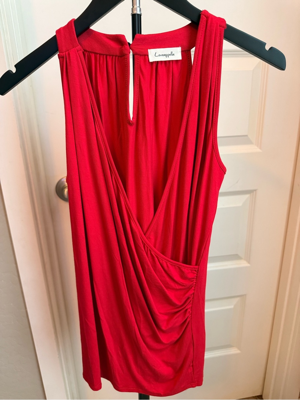 Loveappella Red Draped V-Neck Sleeveless Top